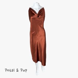 Petal & Pup Satin Sheer Midi Dress in Rust Orange Size 10 Party Glam Formal